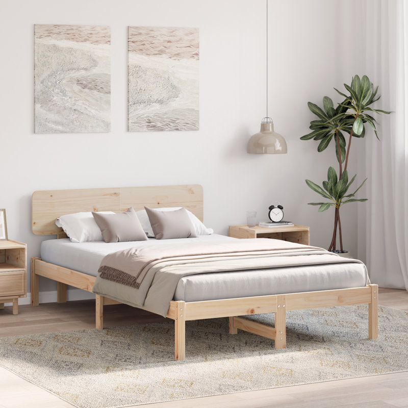 Vidaxl Bed Frame With Headboard Solid Pine Wood, 140 x 190cm, Natural