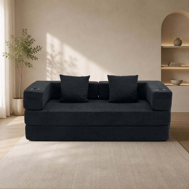 72.83 " Corduroy Loveseat, Black Corduroy, Black