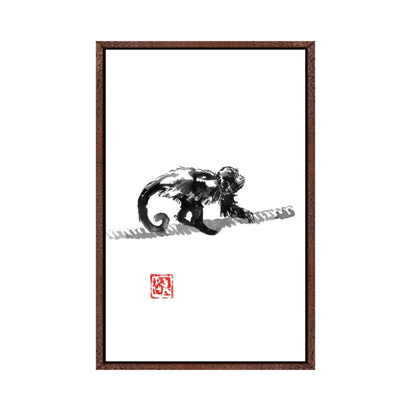 Monkey On The Rope by Péchane - Painting on Canvas, Classic Brown Wood Framed, 66.04 cm H x 45.72 cm W