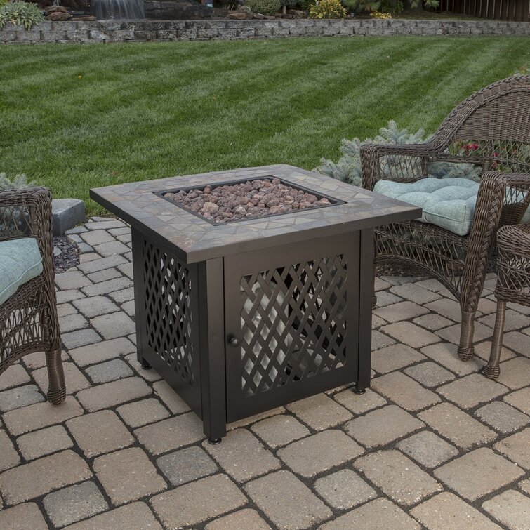 Endless Summer, 30" Square LP Gas Outdoor Fire Pit with Mosaic Slate Tile Mantel