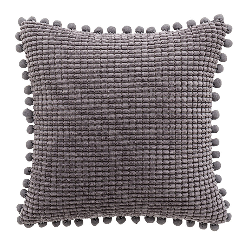 Buda Pom-poms Throw Pillow, Light Yellow, Pillow Cover & Insert