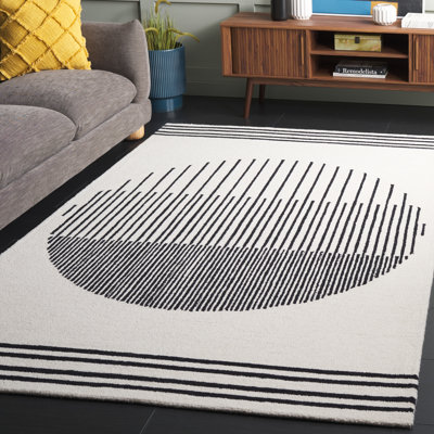 Tapis ivoire / noir en laine / coton touffeté à la main Kyndahl 680