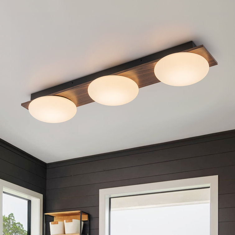 3 - Light Walnut Grain Led Rectangle Semi Flush Mount With Shade