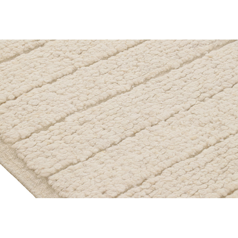 Wool Striped Area Rug in White, Rectangle 5' x 8'