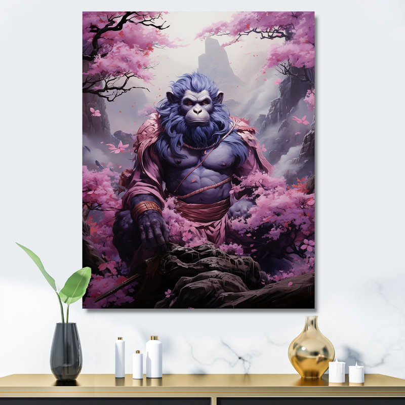 Hindu Gorilla God Mountain Mauve, reproduction d'art sur toile, Toile tendue, H 44 po x l 34 po x P 1,5 po