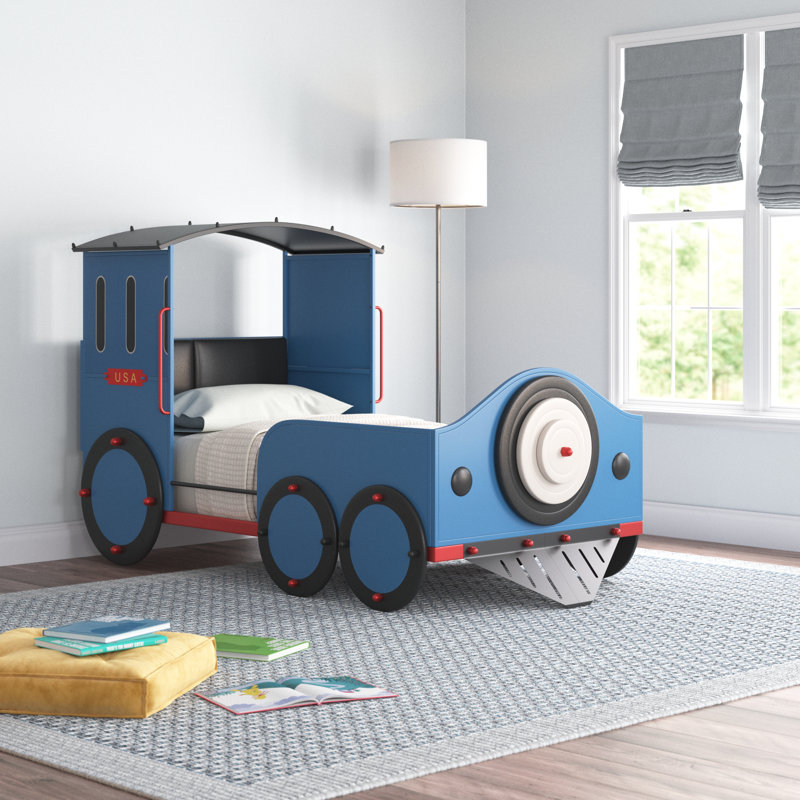 Edenburg Twin Metal Car Standard Bed by Zoomie Kids, Blue