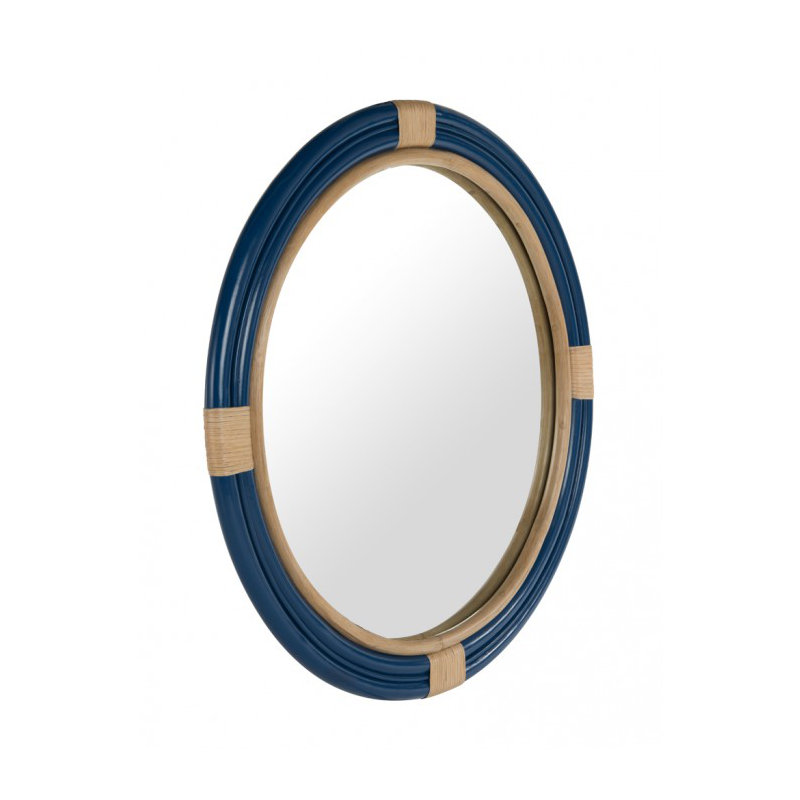 Rattan Round Wall Mirror, Blue