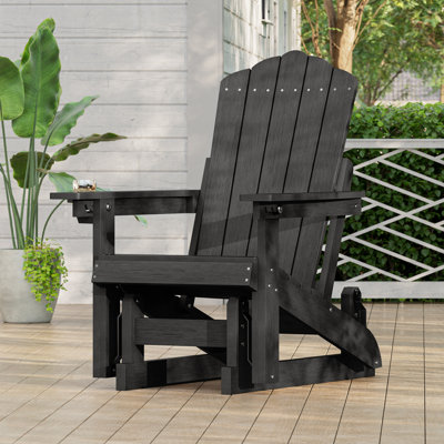 HDPE Glider Adirondack Chair 3-Position Adjustable, All-Weather Glider Rocking Outdoor Chair for Garden, Lawn & Porch