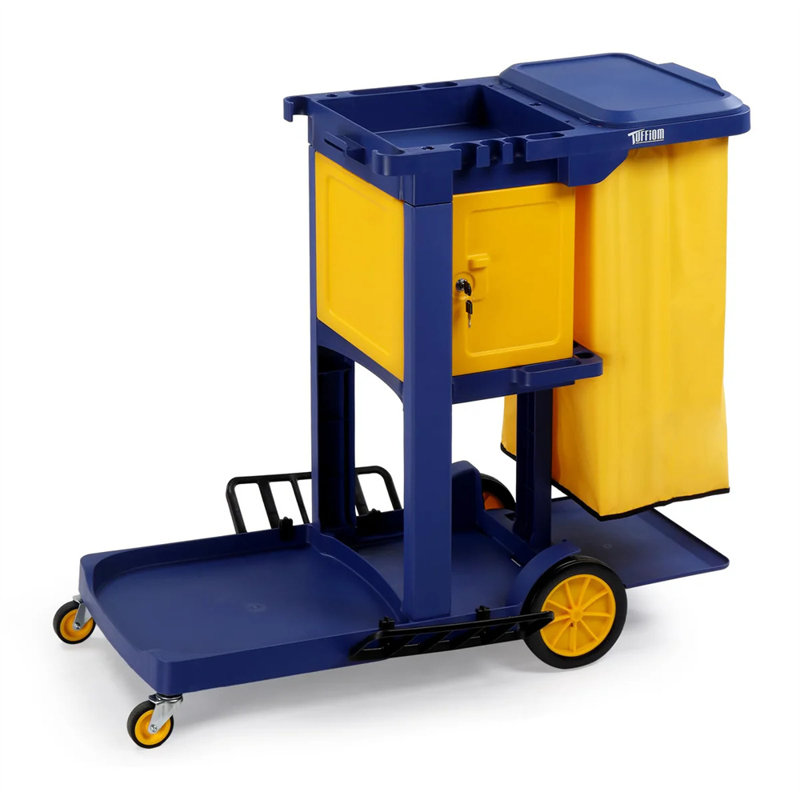 3-Tier 500 Lbs Capacity Janitorial Cart With Locker & 15 Gallon Bag , Blue