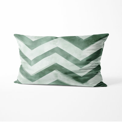 Modern Decorative Throw Pillow - Scandinavian Green And White Sage Chevron Printed Cushion