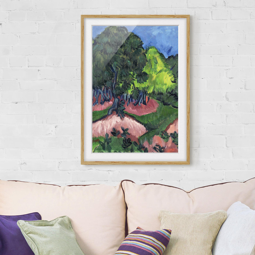 Gerahmtes Papierbild Landschaft mit Kastanienbaum