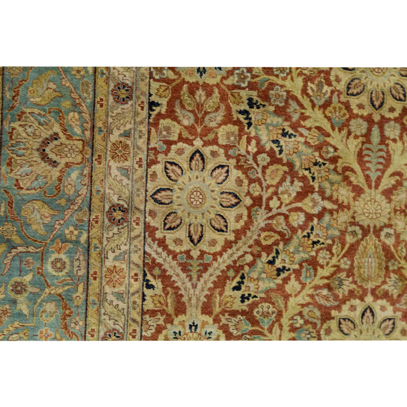 Tapis unique bleu clair / rouille / ivoire noué à la main 9 pi 1 po x 12 pi