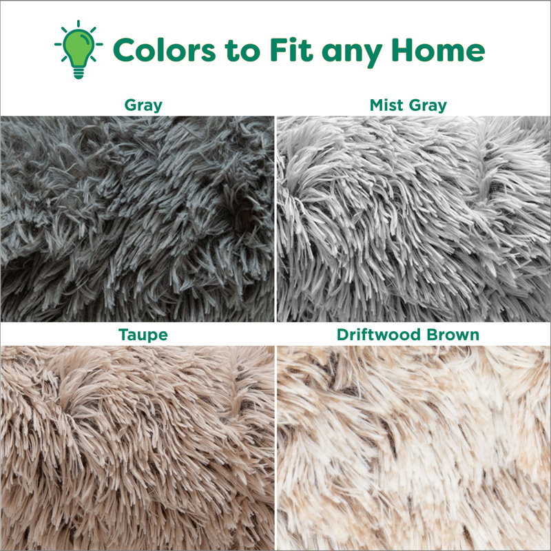 Large Gray Faux Fur Orthopedic Donut Dog Bed
