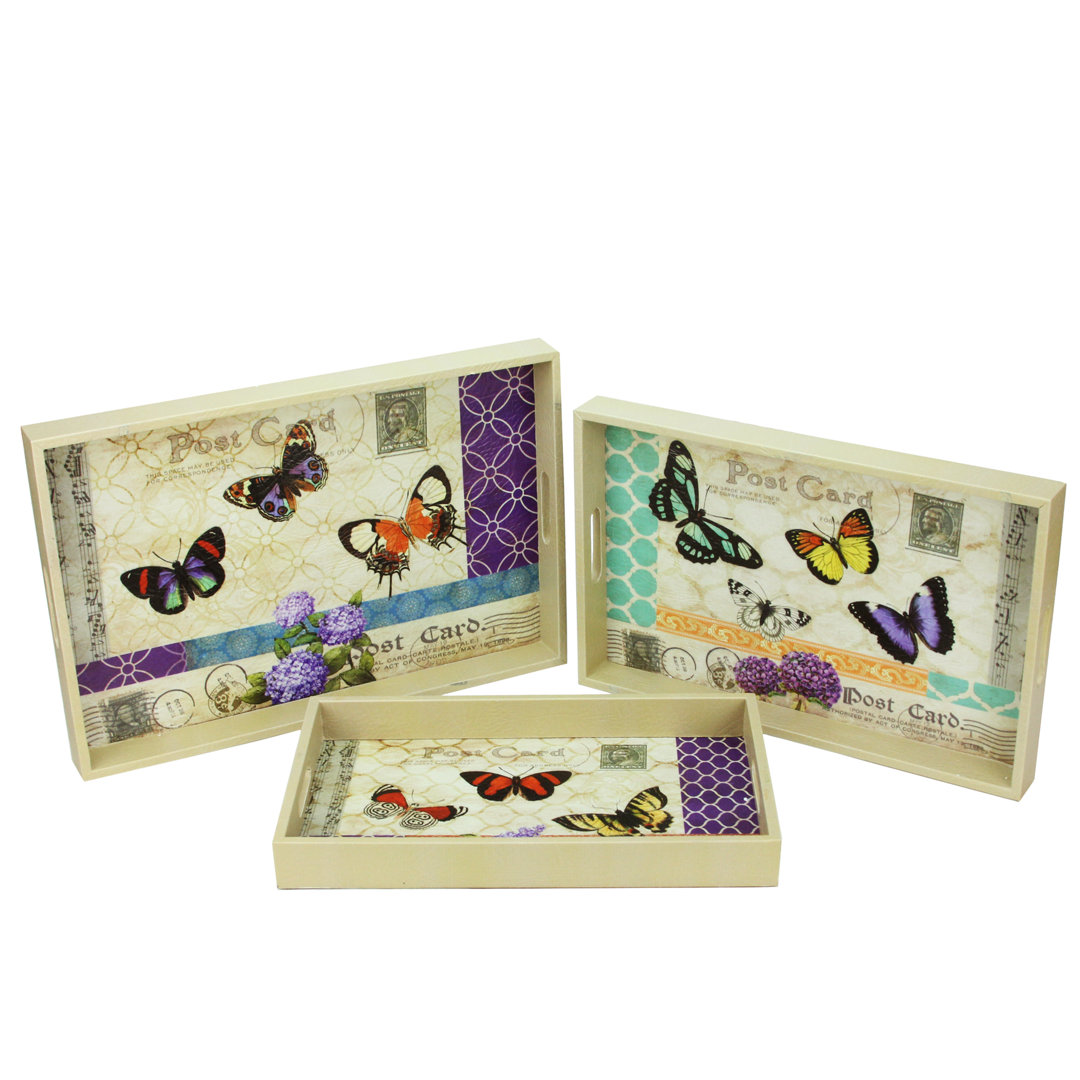 Ivory and Purple Butterflies Rectangular Serving Trays Northlight Seasonal