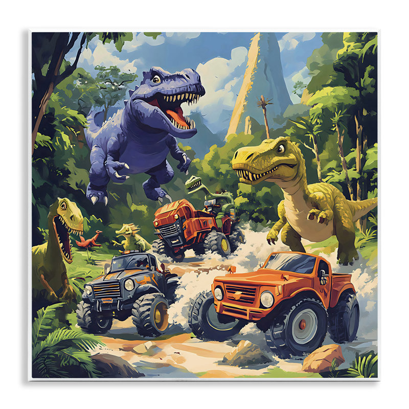 Plaque murale dinosaures et camions monstres, design by Creative Studio