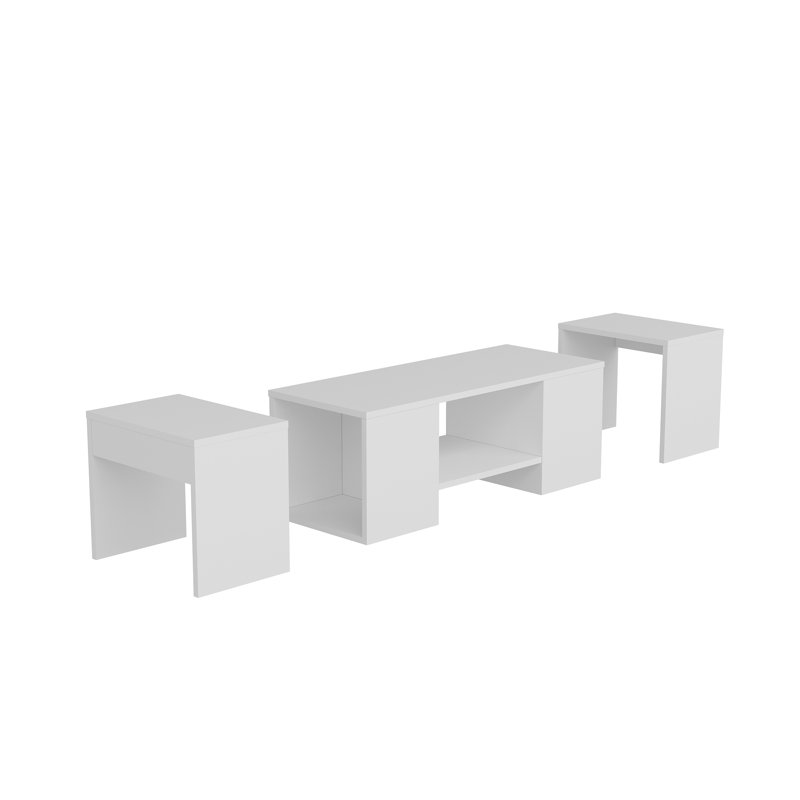 Frame Coffee Table with Storage, White