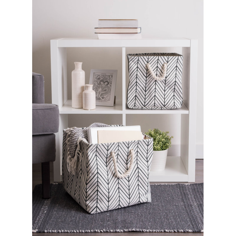 Bac en tissu à chevrons Brittnae, H 11 po x l 11 po x P 11 po, Blanc cassé