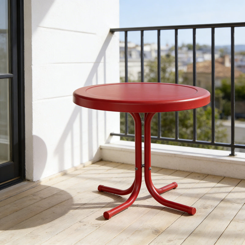 Retro Metal Outdoor Side Table, Red Weather Resistant, Red, 19" H x 22" W x 22" D