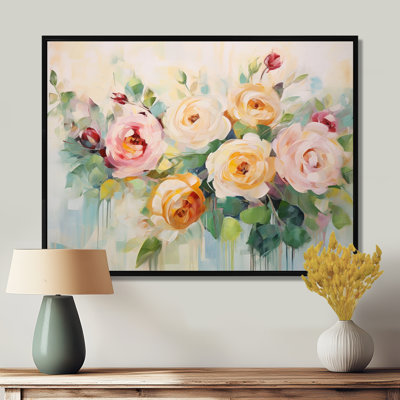 Pink Yellow Pastel Roses Bouquet - Roses Wall Art