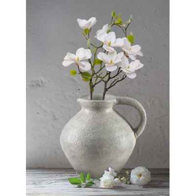 Lark Manor™ Gray Ceramic Jug Vase, Rustic Gray Flower Holder, Decorative Pot With Handle, Elegant Vintage Accent For Farmhouse, Modern, Boho Decor, 10.5" Diameter & 10.5" Tall