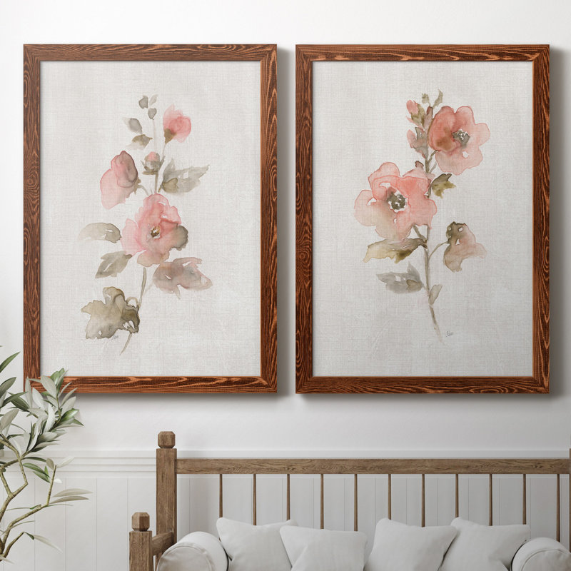 " Blushing Sweetly I " 2 - Pieces, Maple Framed Canvas