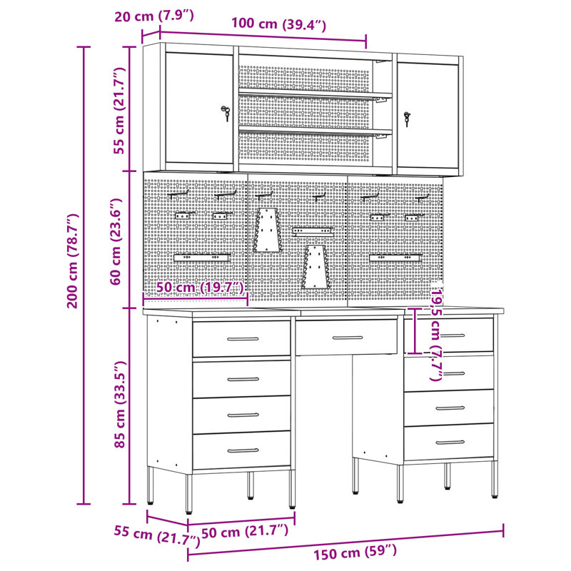 Work Cabinet with Drawer, Red