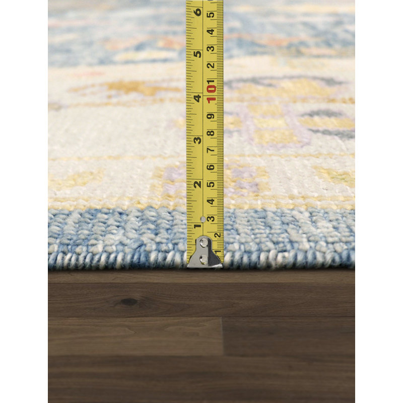 Handmade Light Blue Wool Oriental Rectangular Area Rug