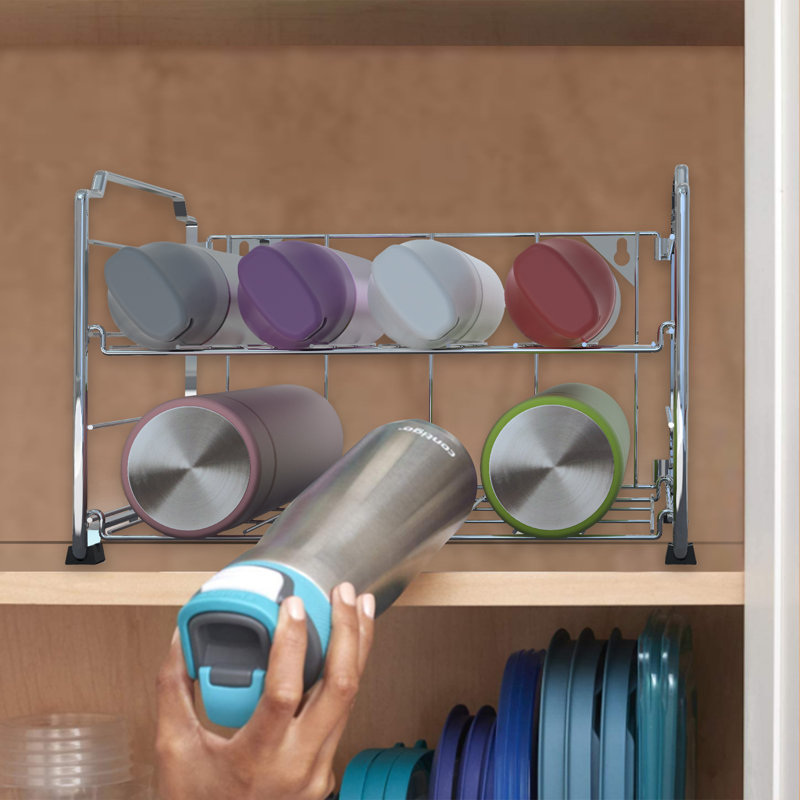 Benedix - Paquet de 2 supports de rangement pour bouteilles à 2 niveaux, Argent