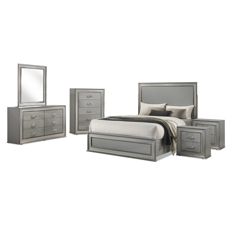 Ensemble de chambre Minardi, 6 pièces: lit, 2 tables de chevet, commode, miroi, Très grand