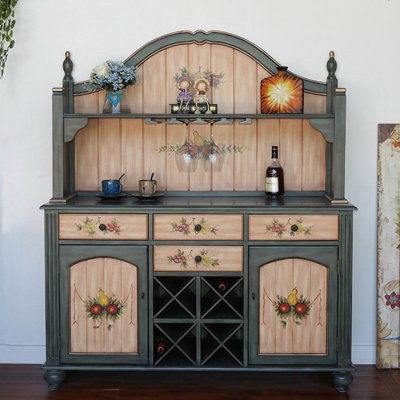 Atrovirens + buffet brun clair + bois manufacturé