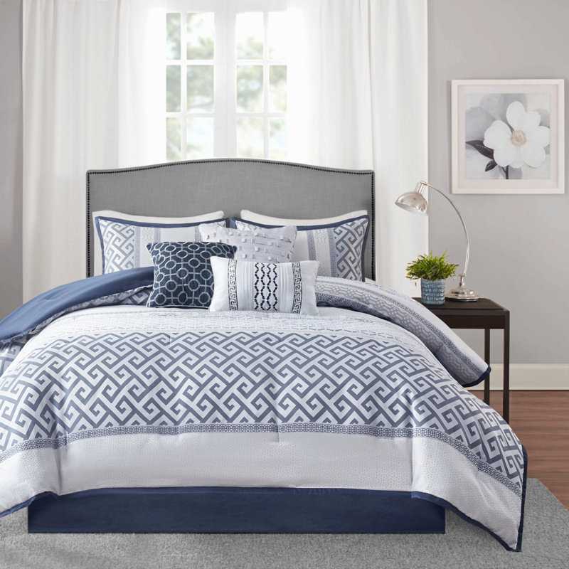 Ensemble d'édredon 7 pièces jacquard bleu marine