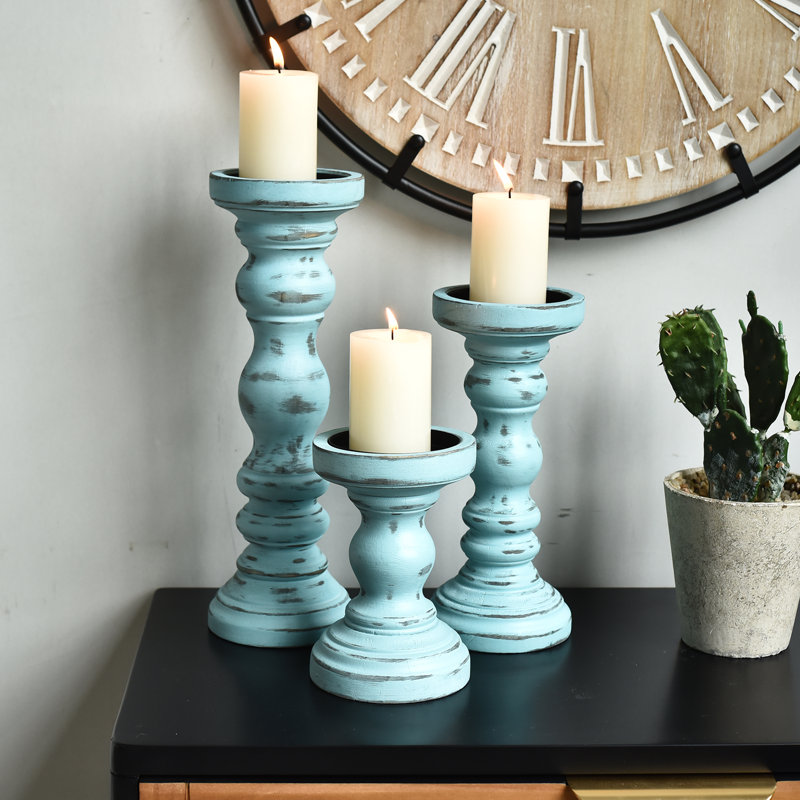 Ensemble de 3 chandeliers en bois pour chandelier Farmhouse, Bleu