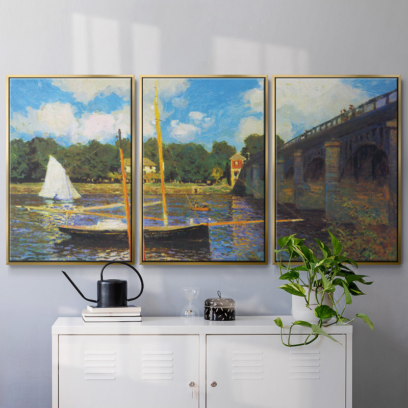 «The Road Bridge, Argenteuil», reproduction encadrée sur toile par Claude Monet, Or