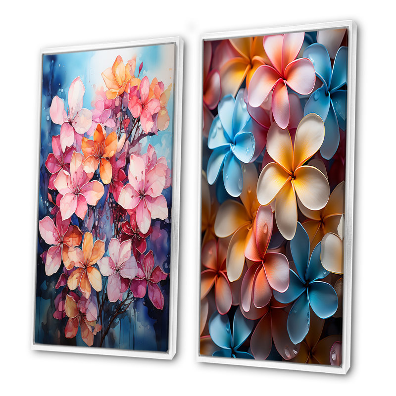 Couleurs tropicales Plumeria Dreams - ensemble de 2 impressions murales Plumeria, Cadre blanc, H 32 po x l 33 po