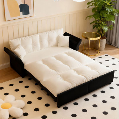 Burwell 75" Velvet Upholstered Pull Out Cloud Sofa Bed 3-in-1 Convertible Multi-Functional Sleeper Sofa Bed with 2 Pillows and Loveseat, Lounge Couch for Living Room Bedroom