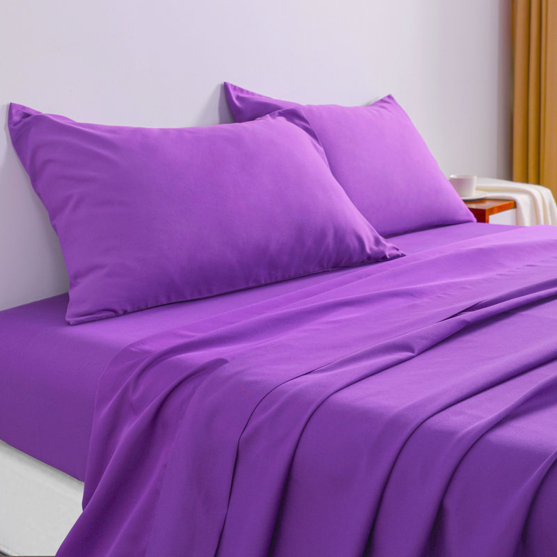4PC 1800 Series Soft Microfiber Sheet Set, California King Sheet Set with 2 Pillowcases, Purple