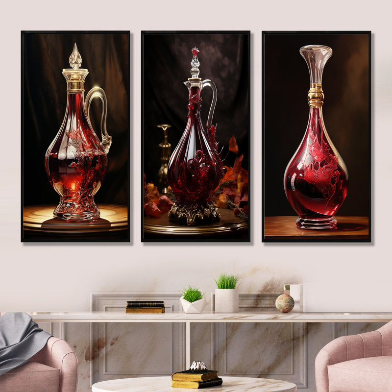 Elfand - Drinkware, ensemble de 3 impressions d'art mural, Cadre flottant noir, H 32 po x l 48 po