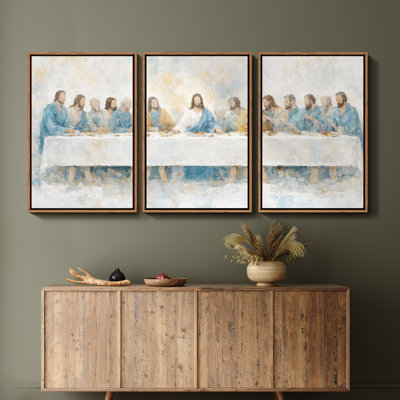 The Last Supper Religious Scene with Jesus and Apostles 3 Pieces Framed Print Wall Art