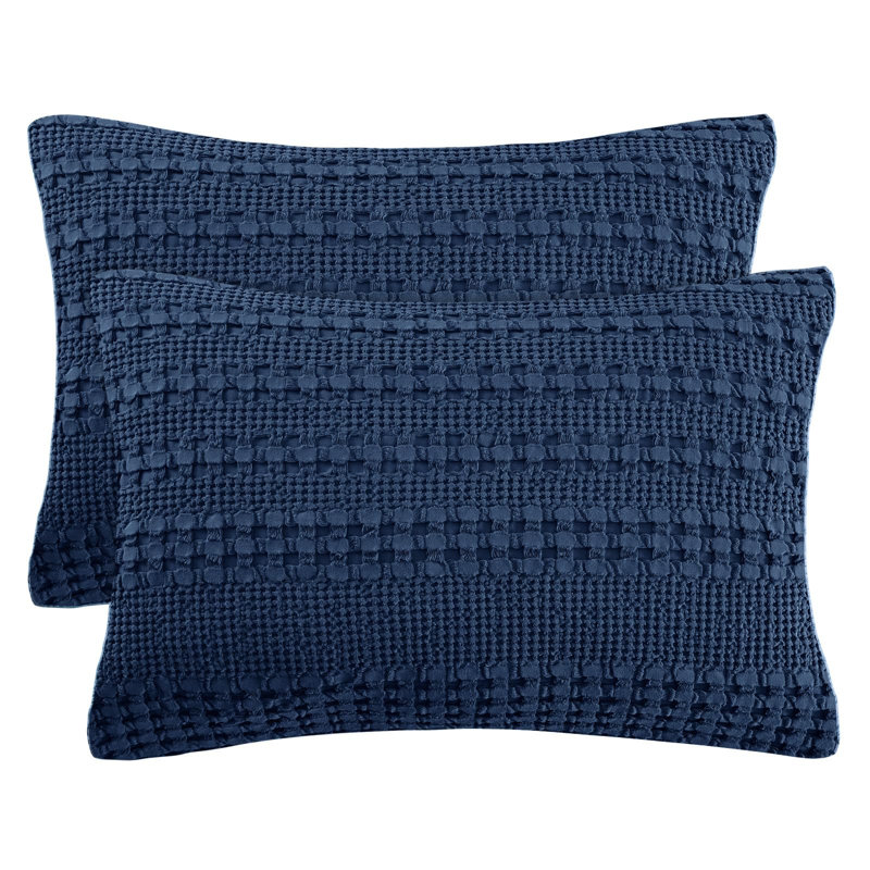 PHF 100% Cotton Ruffle Waffle Pillow Shams, 2 Pack Soft Skin-Friendly Bed Pillow Covers for Aesthetic Home Decor, 20x26"