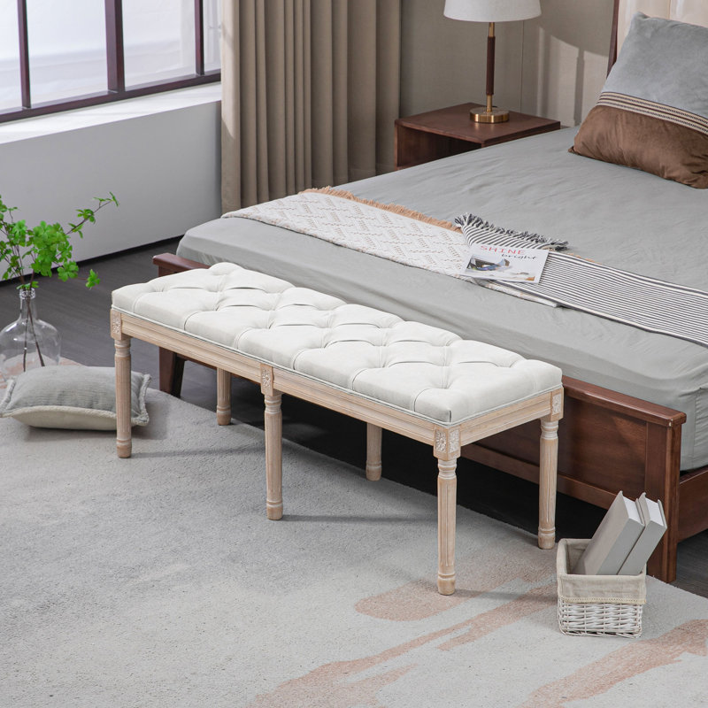 Banc rembourré Kayala, bois, H 19 po x l 46 po x P 15,75 po, Blanc, crème
