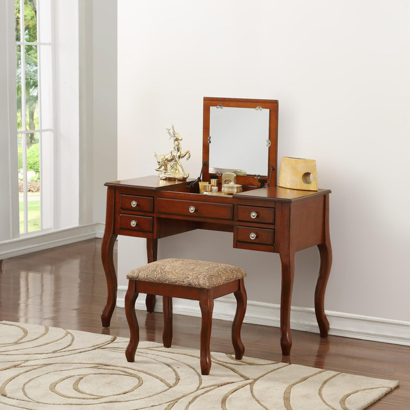 Ensemble de coiffeuse classique avec tabouret, Cerisier