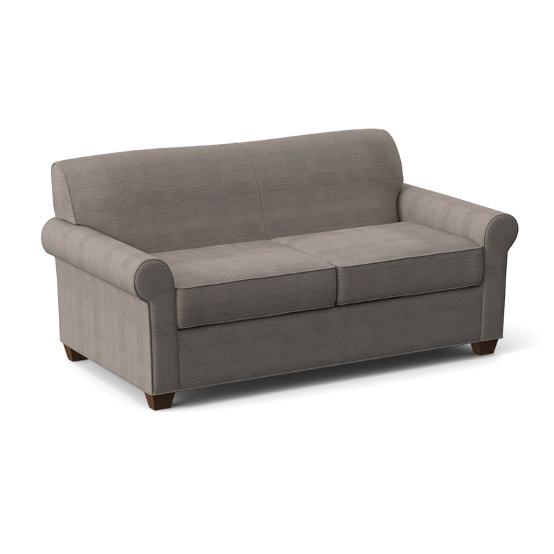 Finn Rolled Arm Sofa with Reversible Cushions, Montana Walnut, Kanji Putty, 34" H x 75" W x 36" D