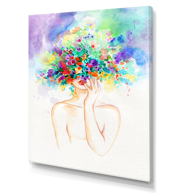 Portrait floral d'un mannequin élégant - œuvre d'art sur toile Glam, H 36 po x l 24 po x P 1 po, Toile tendue