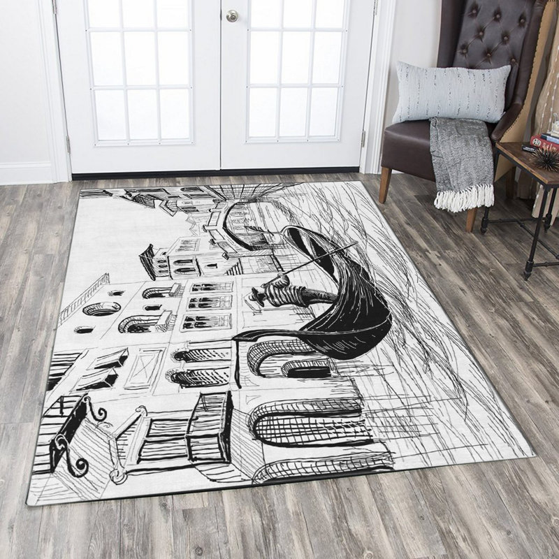 Stylish Woven Carpet (3.1 x 4.6 ft), 100% Polyester, Non-Slip Felt Dot Underside | Raschel Knitting, 0.4 in Pile Height | Machine Washable, Digital Print Design | Perfect for Living Room, Bedroom & Office Decor
