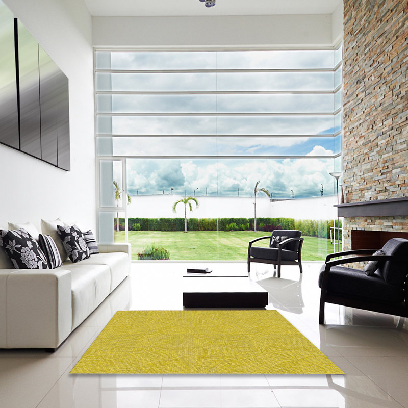 Tapis de zone jaune à motif Rupendra, Carré 8 pi