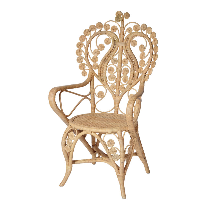 Beige Handcrafted Rattan Armchair with Natural Finish