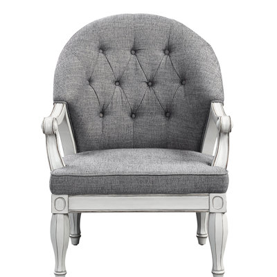 Gray Fabric Chair With White Trim, Build, Button Cushion For Luxury Look Comfortable And Chair, Construction, Pocket Coil Seat Support
