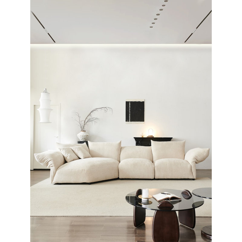 Canapé modulaire 3 pièces Lukshya, Chenille beige, Accoudoir à gauche (vu de face)