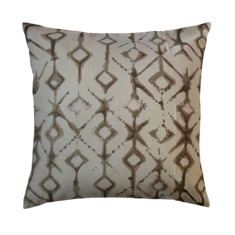 Oreiller en coton Kaniel Ikat, 18 po x 18 po, Brun, Coussin décoratif