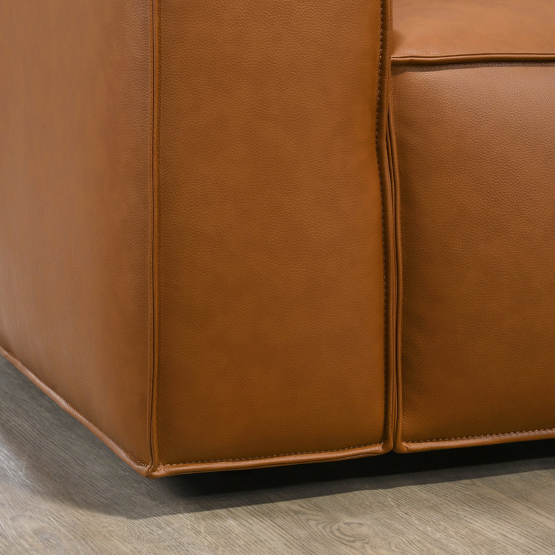Huron Mid-Century Modern Vegan Leather Cozy Sofa